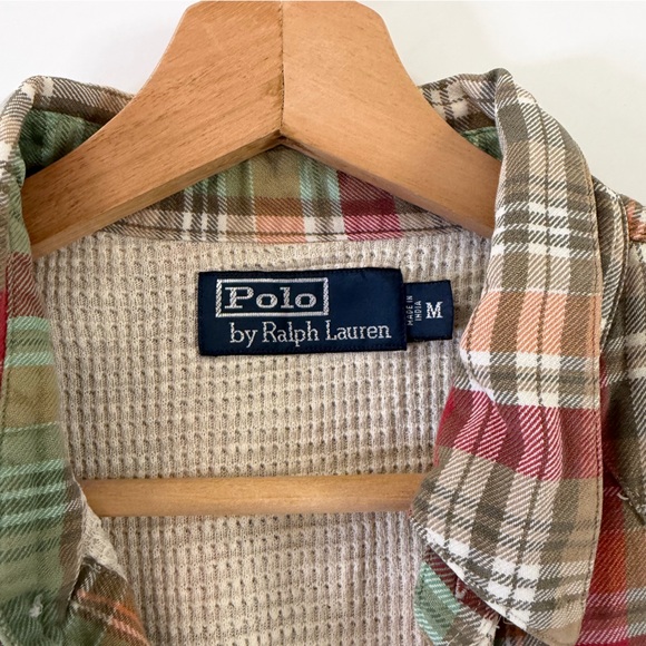 Polo Ralph Lauren Flannel Shirt Shacket Mens Medium Plaid Waffle Lined Vintage - Picture 8 of 10